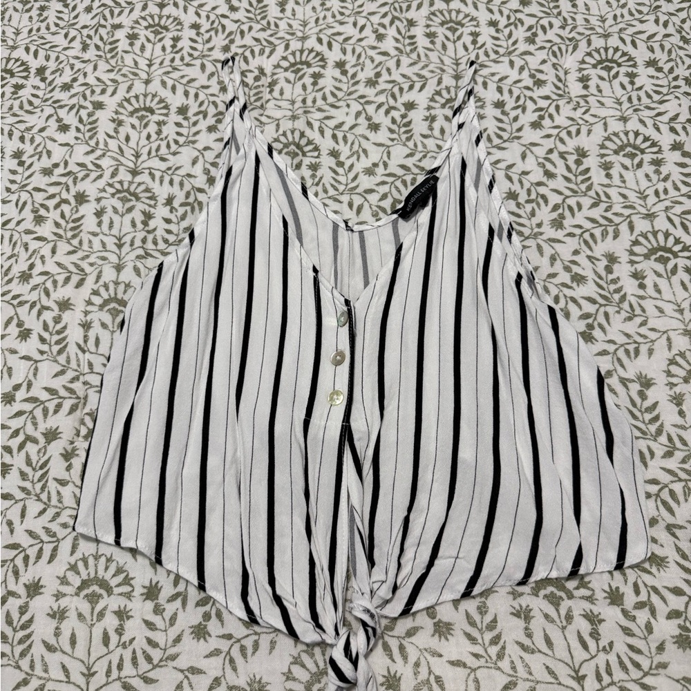 Kendall & Kylie Black and White Striped Tank Top